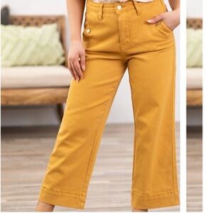 Judy Blue high-rise wide-leg cropped jeans in mustard yellow